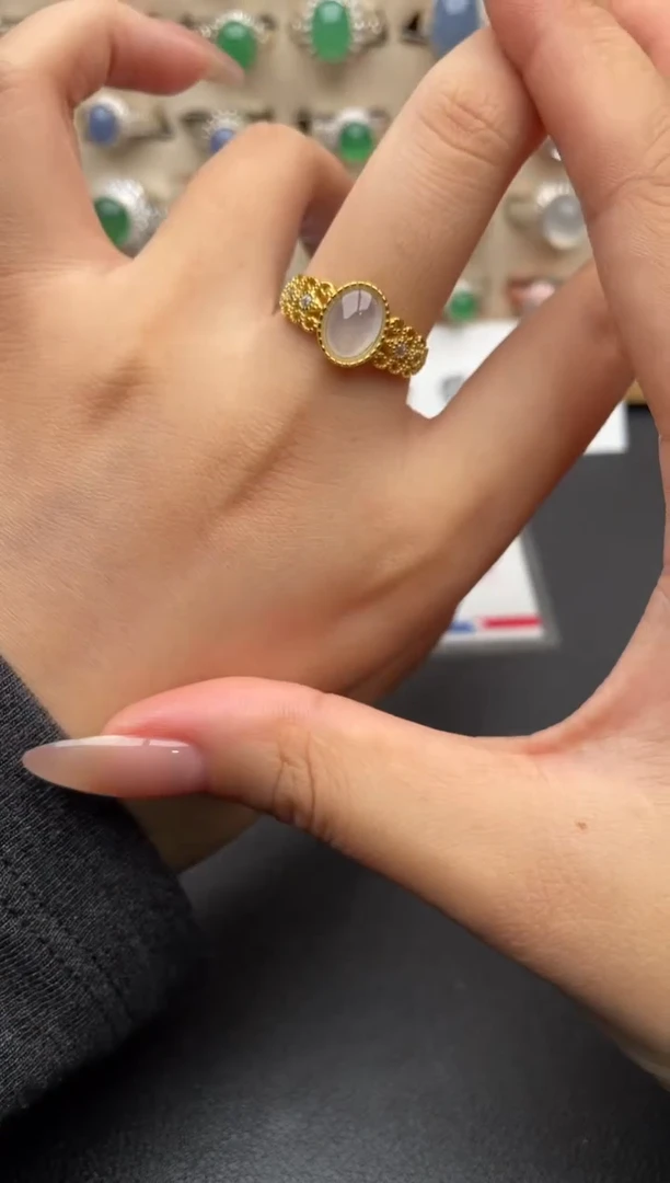 银S925镶嵌戒指翡翠一物一证一礼盒