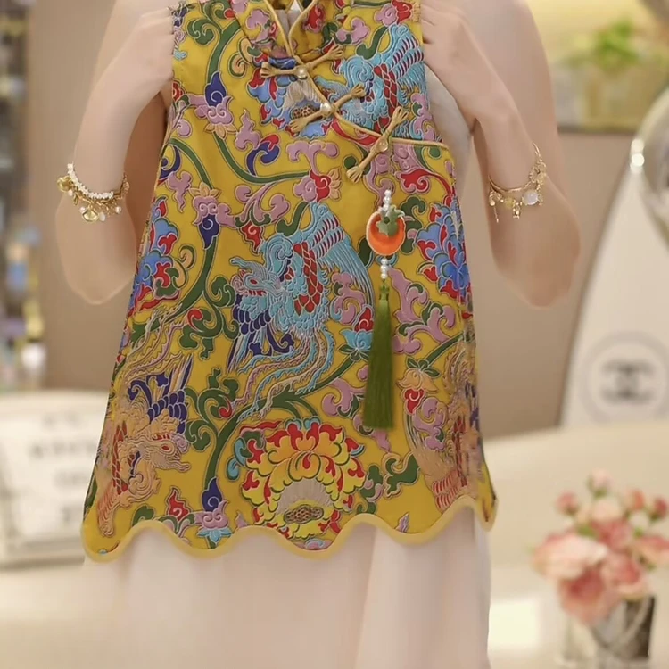 女童汉服连衣裙夏季2025新款儿童国风假两件裙子中式女孩古风旗袍