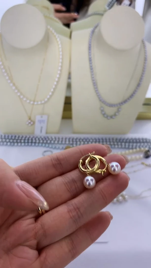 18K金镶嵌DA海水珍珠 耳扣7.5-8MM X040