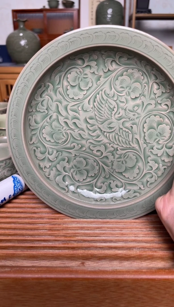 【闪购商品】其他王晓娜 纯手工秘色凤穿牡丹赏盘