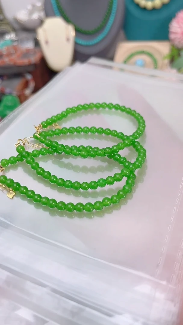 手链银S925镶嵌和田玉（碧玉）圆39