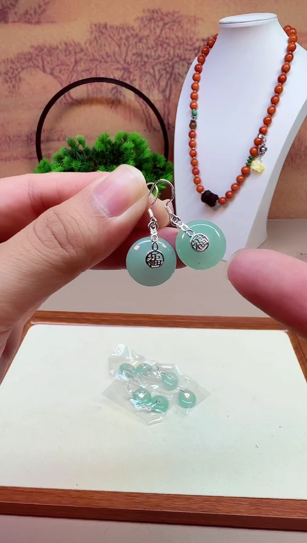 银S925镶嵌翡翠耳饰E55