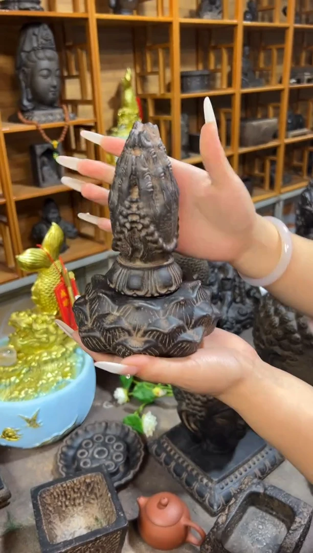 陶土求佛手+莲蓬实心底座