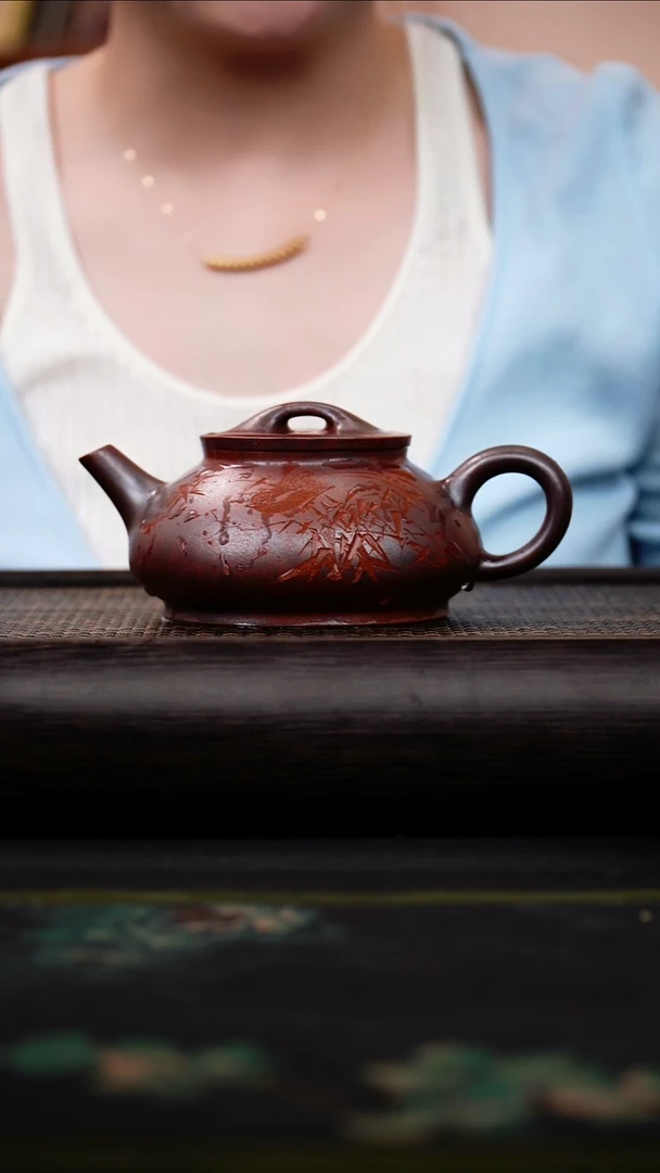 茶壶紫砂明红砂 柴烧 士恒石瓢