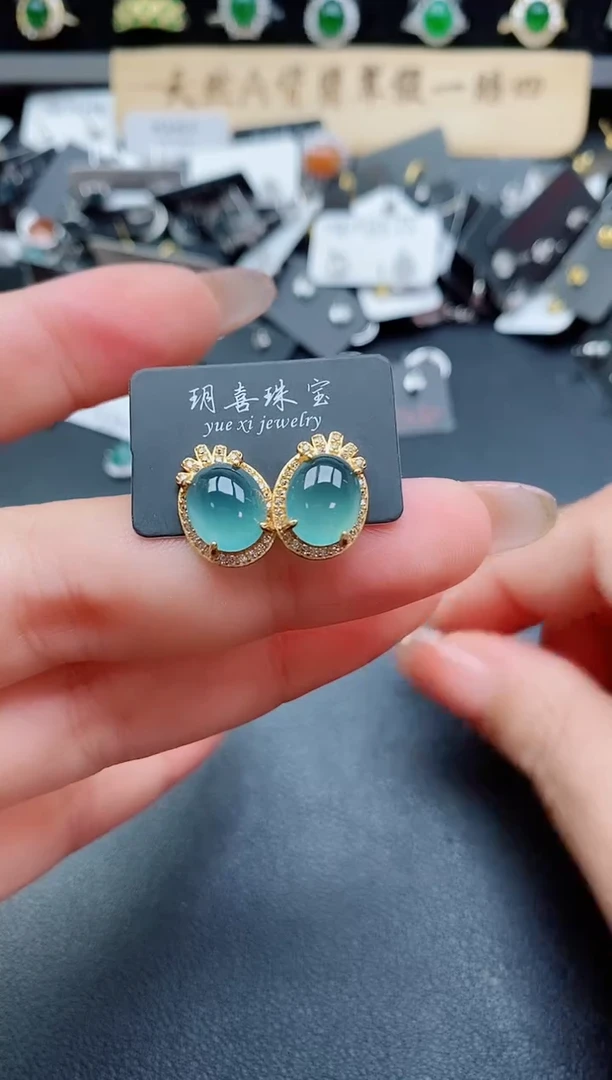 银S925镶嵌翡翠耳饰508