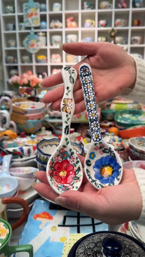 【闪购商品】瓷片波兰长柄手绘饭勺2只，各一色