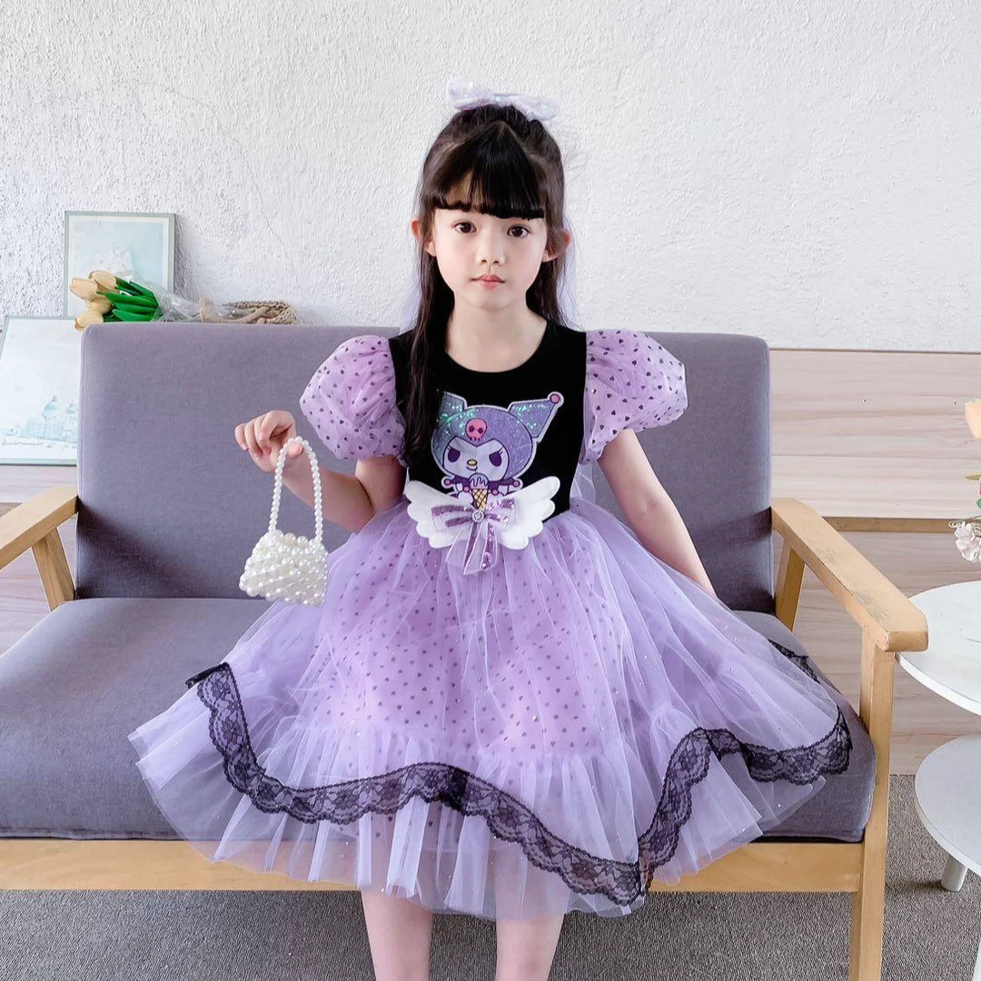女童库洛米公主裙儿童黑色礼服蓬蓬裙小女孩洋气夏季新款连衣裙
