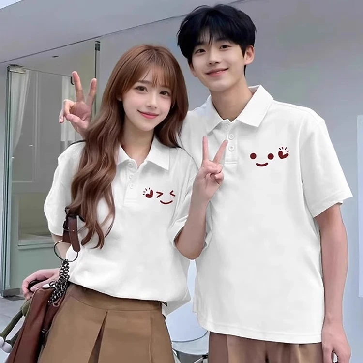 【两件装】情侣装polo衫翻领短袖t恤小众设计感2025新款上衣diso