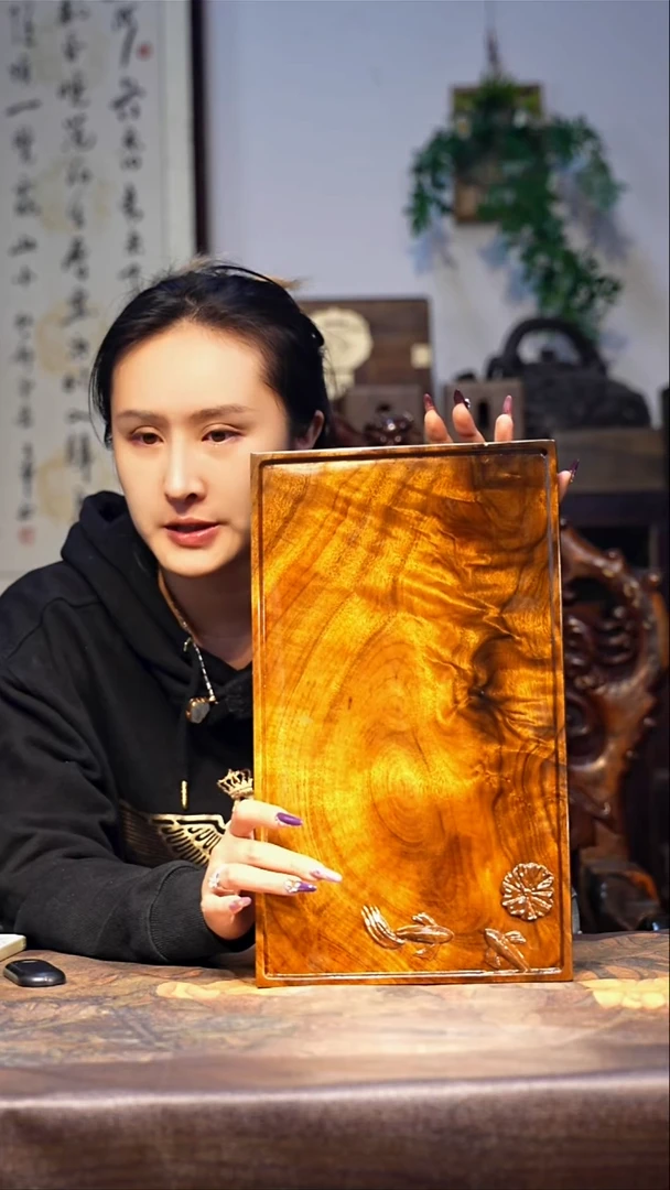 金丝楠【73】干泡茶盘 帝王黄精品 一木整雕 小鱼茶盘
