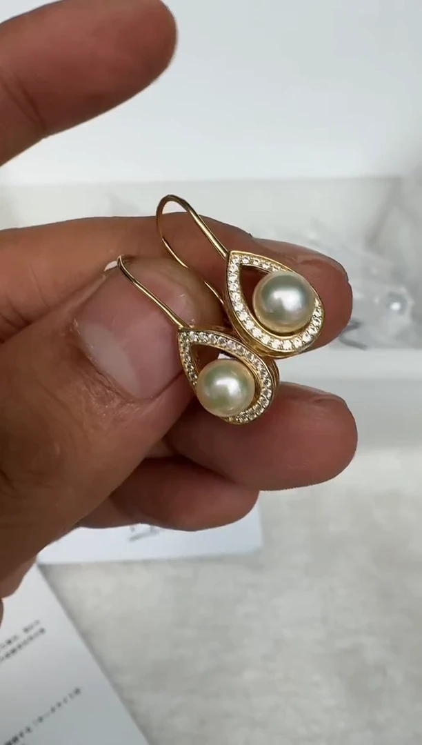 银S925镶嵌耳饰海水珍珠耳钩