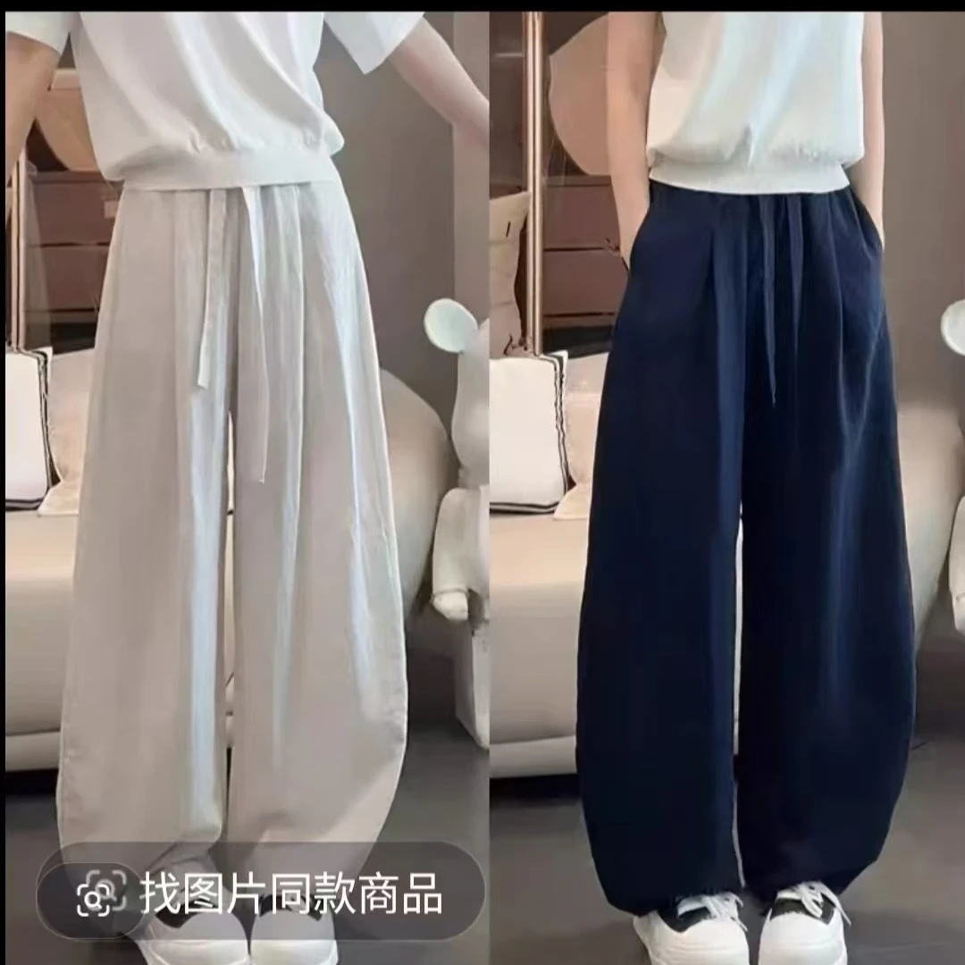 妮妮“天丝亚麻”松弛老钱风！降温冰感弯刀型抽绳松紧腰休闲裤