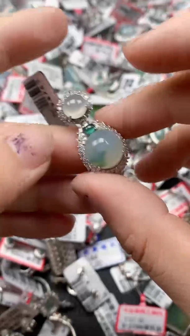 银S925镶嵌戒指翡翠天然A货缅甸翡翠