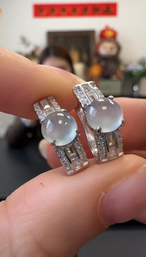 【闪购商品】翡翠耳饰银S925镶嵌没有鉴赏期