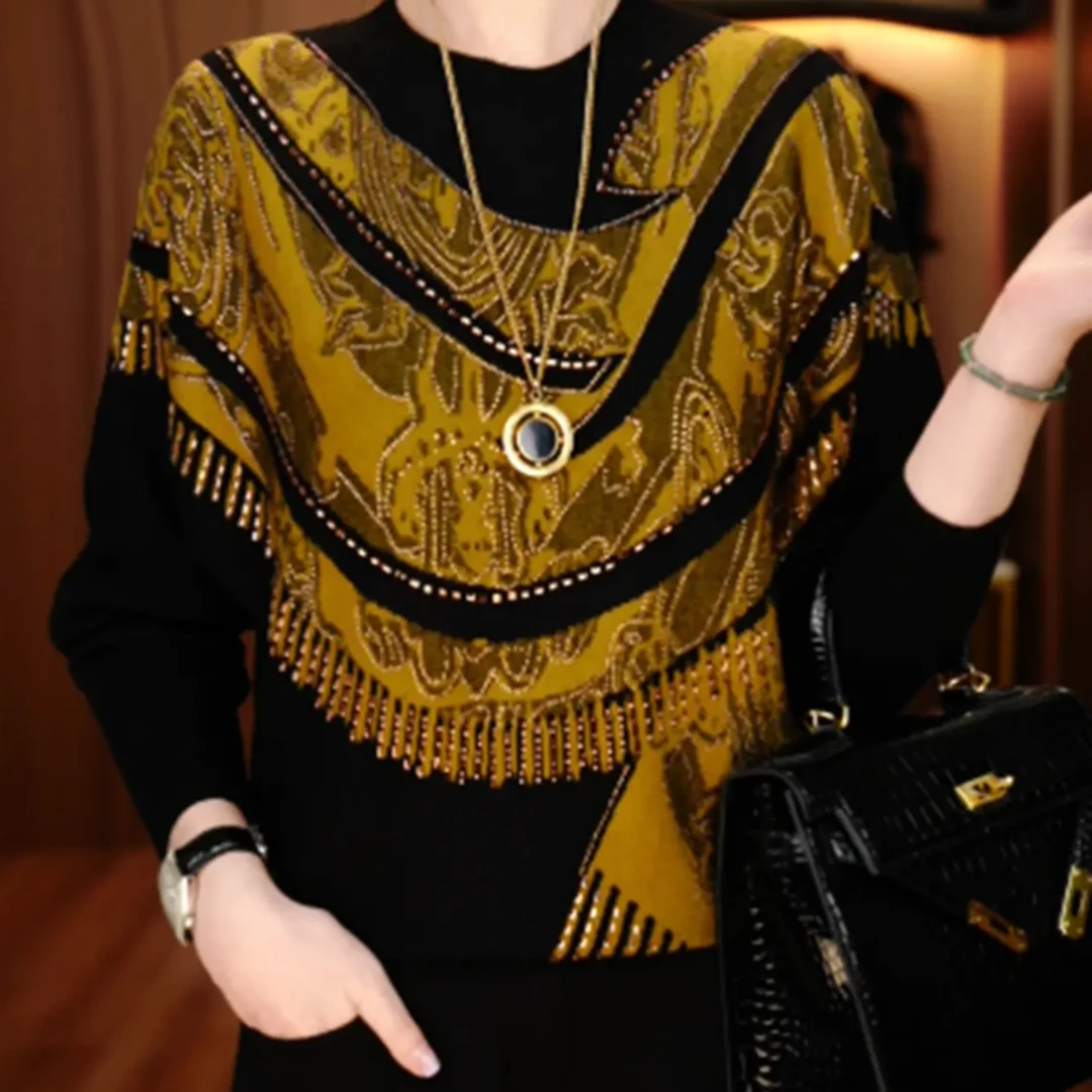 气质拼接潮款小衫秋冬季打底针织衫中老年妈妈新款韩版洋气毛衣女