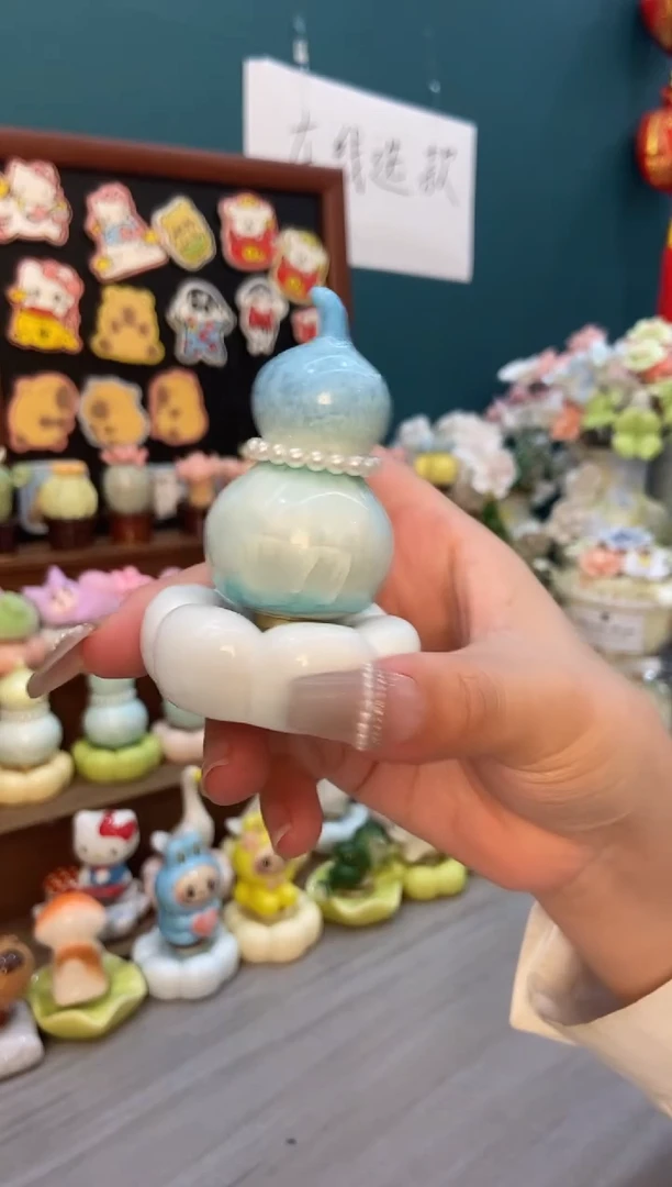 摆件陶天蓝葫芦景德镇陶瓷摆件1个装