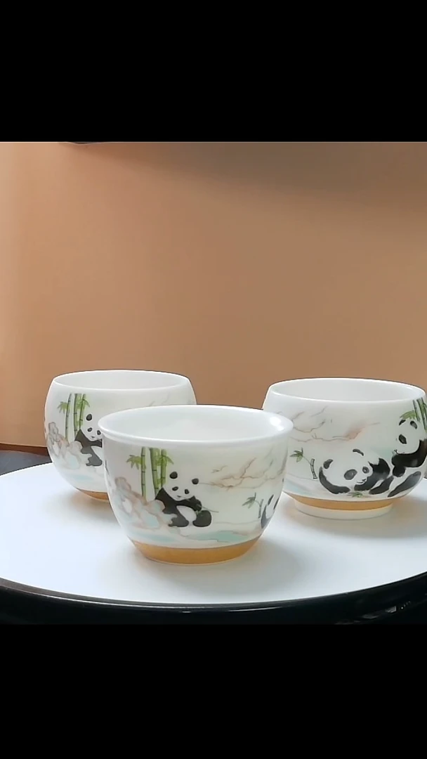 主人杯吉祥三宝熊猫主人杯三件套组合装