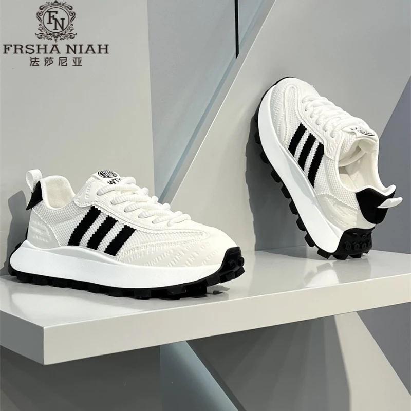 法莎尼亚网布三条杠老爹鞋新款透气时尚百搭潮流拼色拼色增高厚底