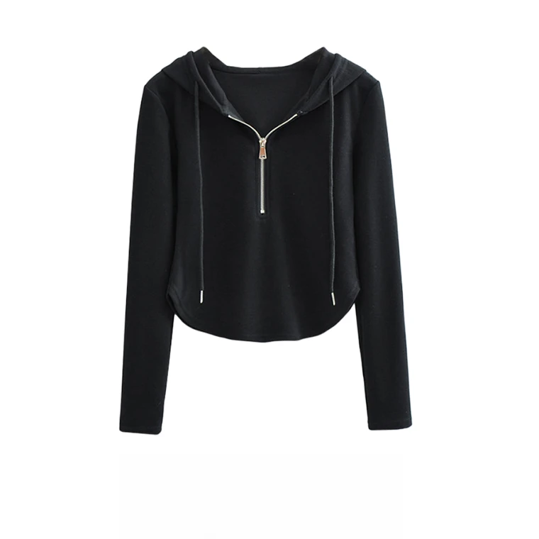 新款大码时尚美式百搭潮牌修身卫衣女秋季小众设计感半拉链上衣