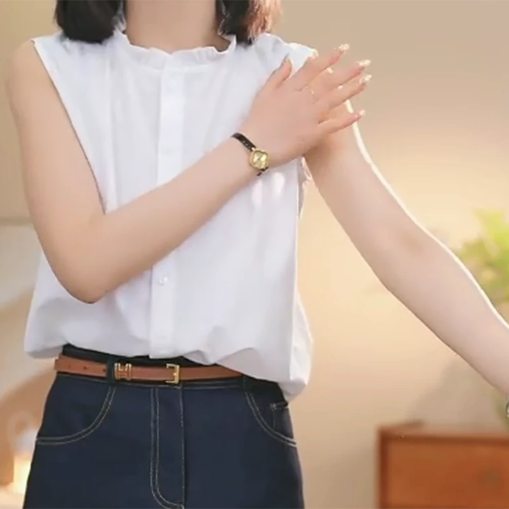 【相遇】2025新款上新白色花边领无袖衬衫春夏气质百搭上衣女