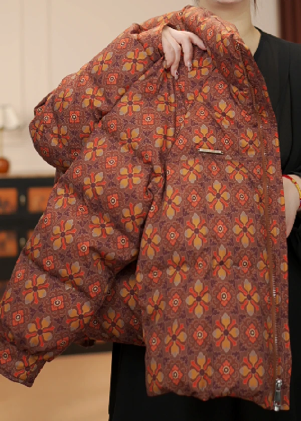 复古时尚印花羽绒服2025冬季新款宽松休闲保暖上衣