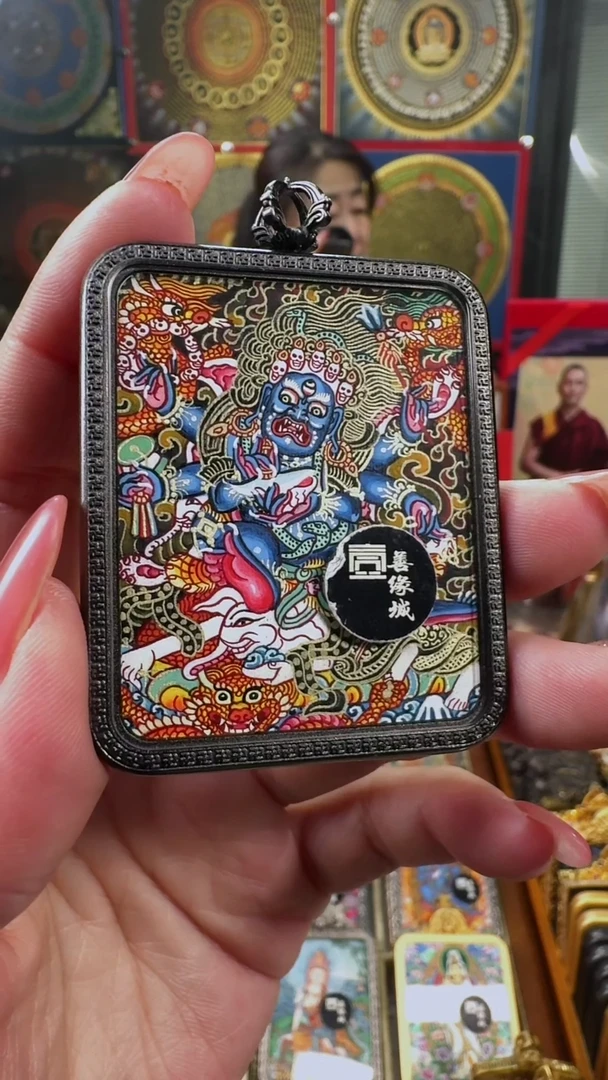 吊坠壹善缘城手绘唐卡黑六臂