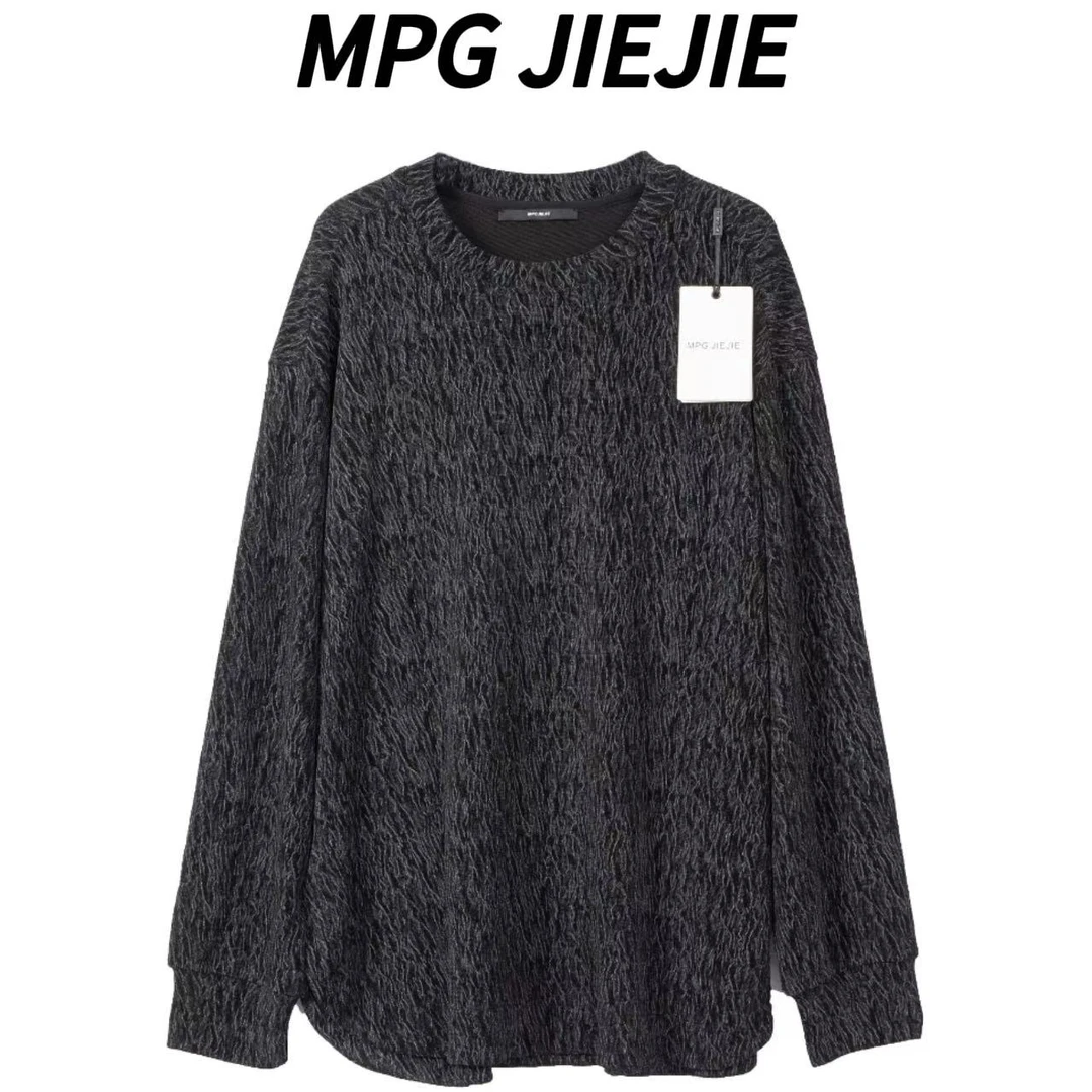 MPG JIEJIE【醋酸记忆】大码正肩醋酸水墨纹理弹力长袖T恤