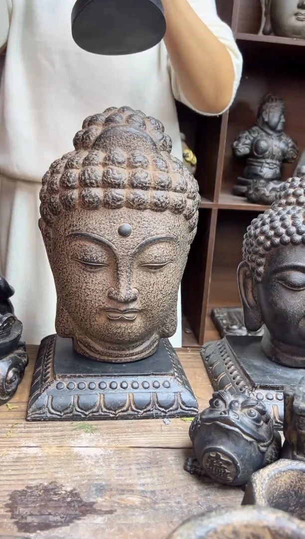 陶土大佛首+莲花底座