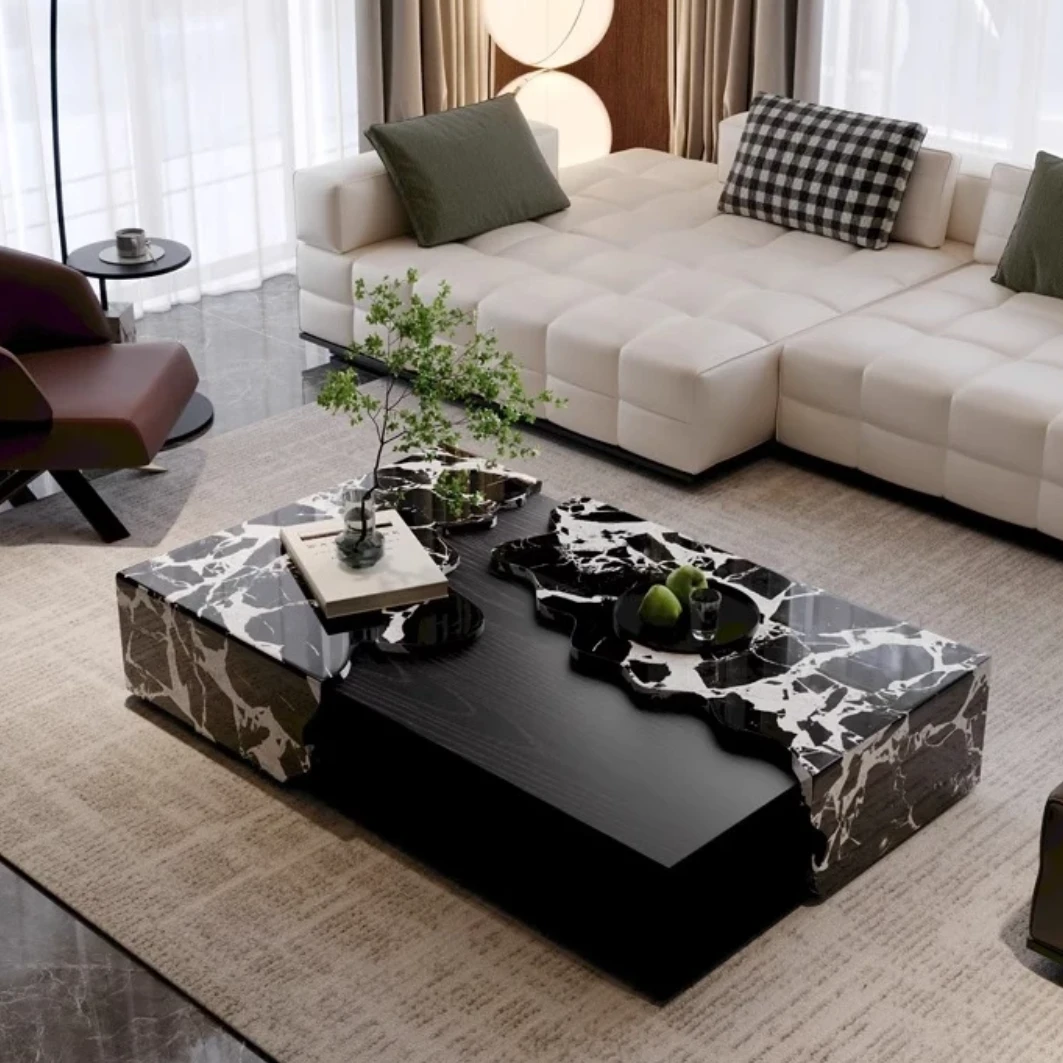 新款意式天然大理石轻奢茶几设计师网红高级感家用茶几长方形客厅