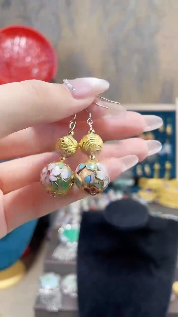 非遗景泰蓝金地1.4耳环