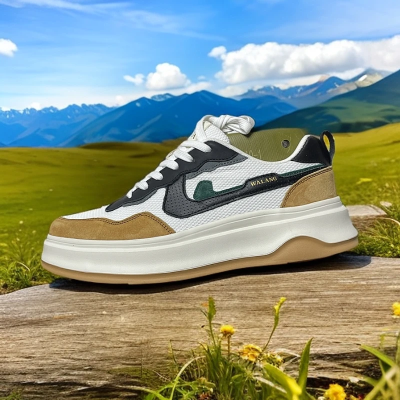 【老万夏季新品】头层皮加网布男士透气舒适百搭不断底时尚休闲鞋