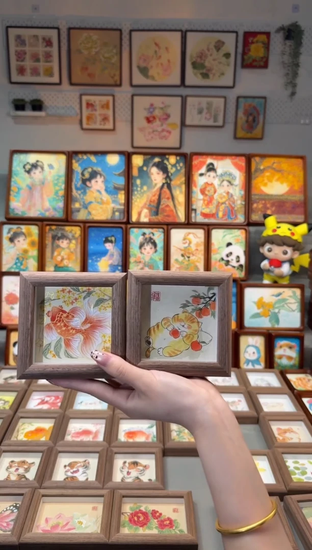 国画金贵金鱼 好事猫咪 一组11