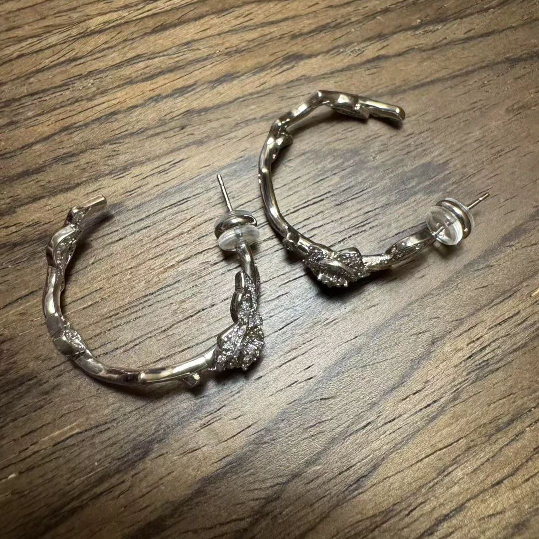 黄铜耳饰 百搭重工个性花朵圈圈耳环 现货