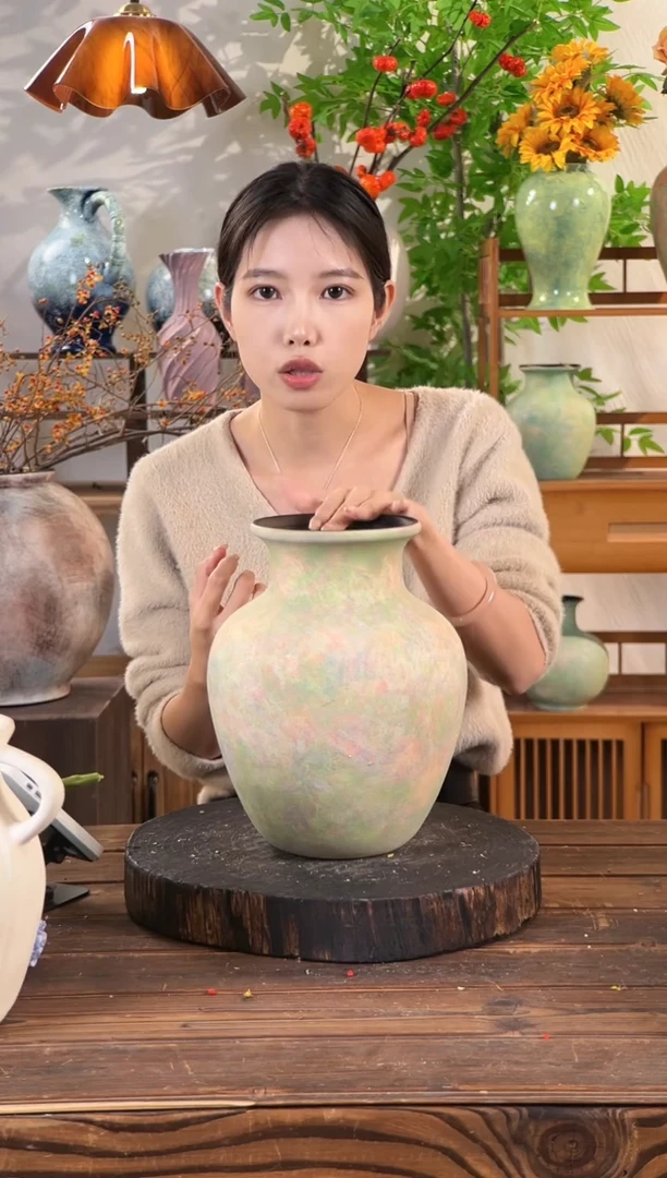 苔点绿-胖肚瓶大号 陶瓷花瓶