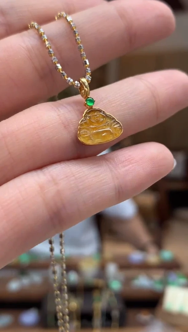 翡翠18K金镶嵌吊坠(不含链)佛公