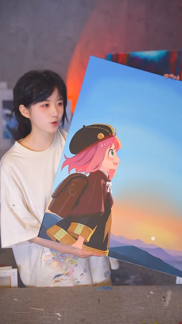 油画一**仔大尺寸阿尼亚丙烯画纯手绘