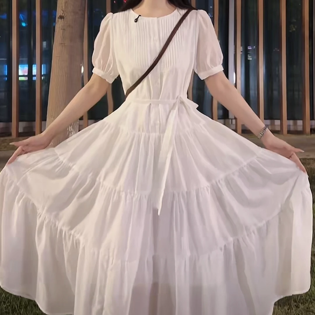 2025夏季新款纯爱战神裙重工压褶三层大裙摆连衣裙