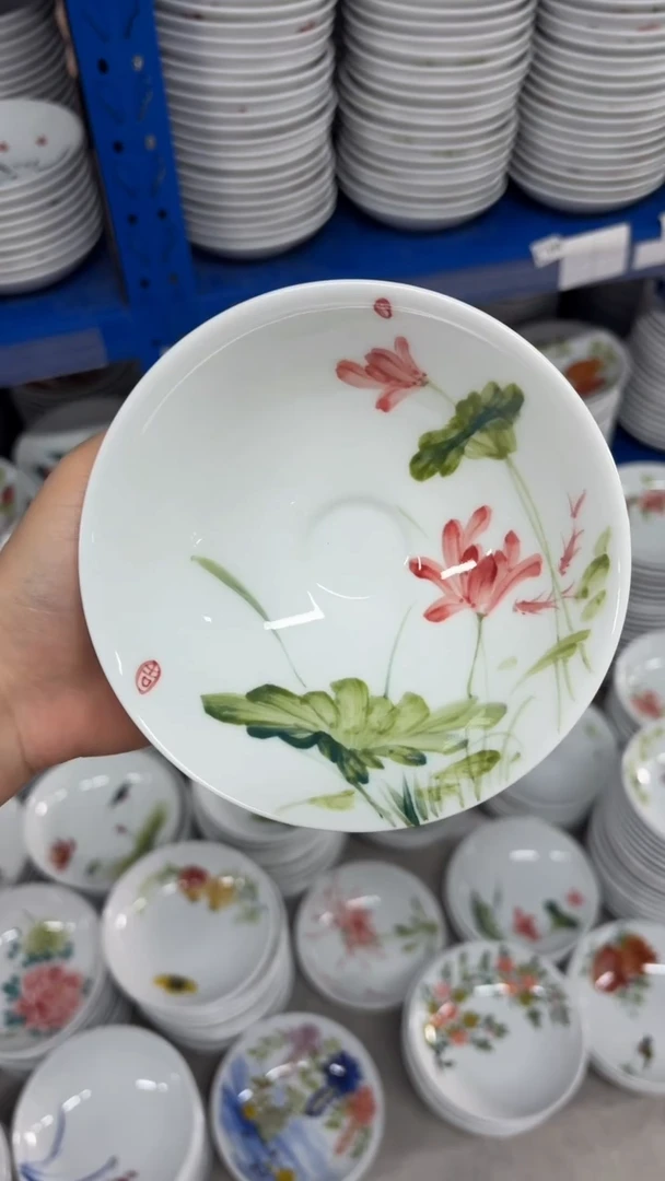 瓷片景德镇陶瓷食品级手绘釉中彩-斗笠碗