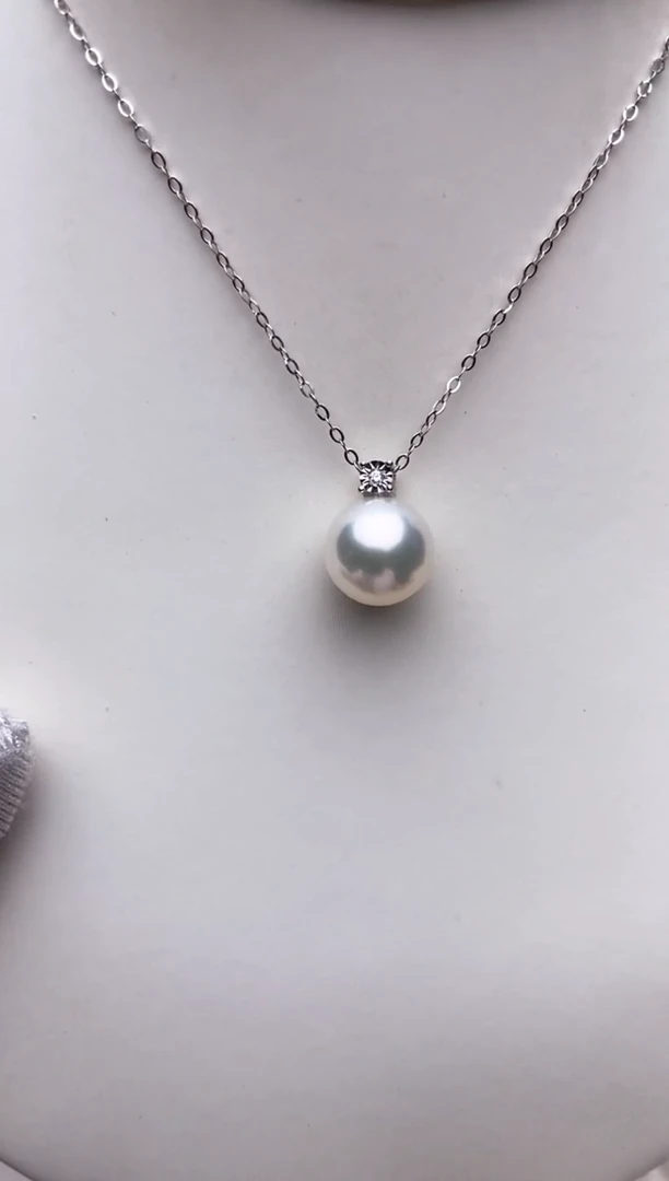 吊坠(不含链)18K金镶嵌海水珍珠特选戴妃吊坠9-9.5