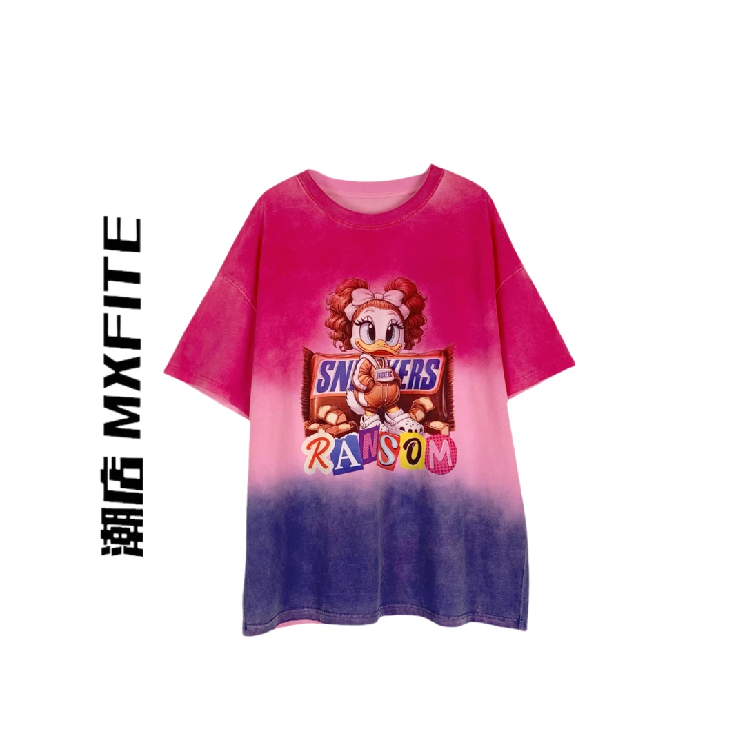 MXFITE潮店夏季新款时尚渐变卡通印花圆领短袖休闲T恤（ZHX51189）