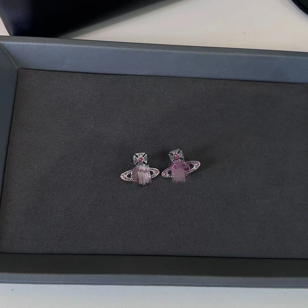 非金属合成锆石耳饰 粉粉钻耳钉镶嵌彩色紫色小众饰品高质量高级