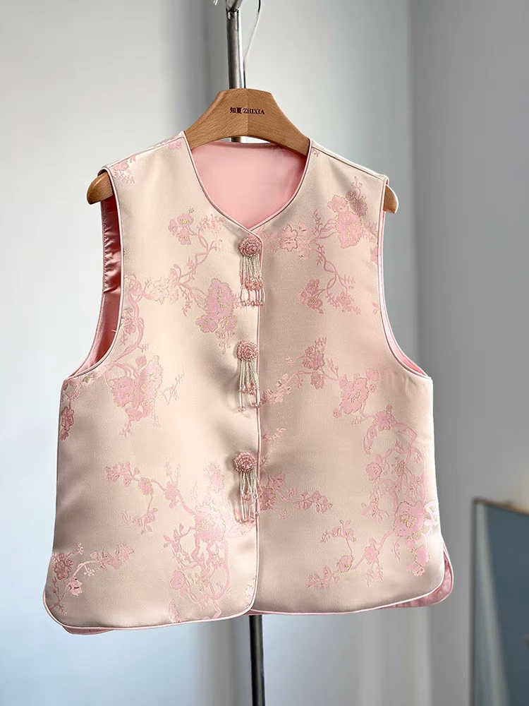 227新中式珍珠流苏暗扣刺绣国风马甲