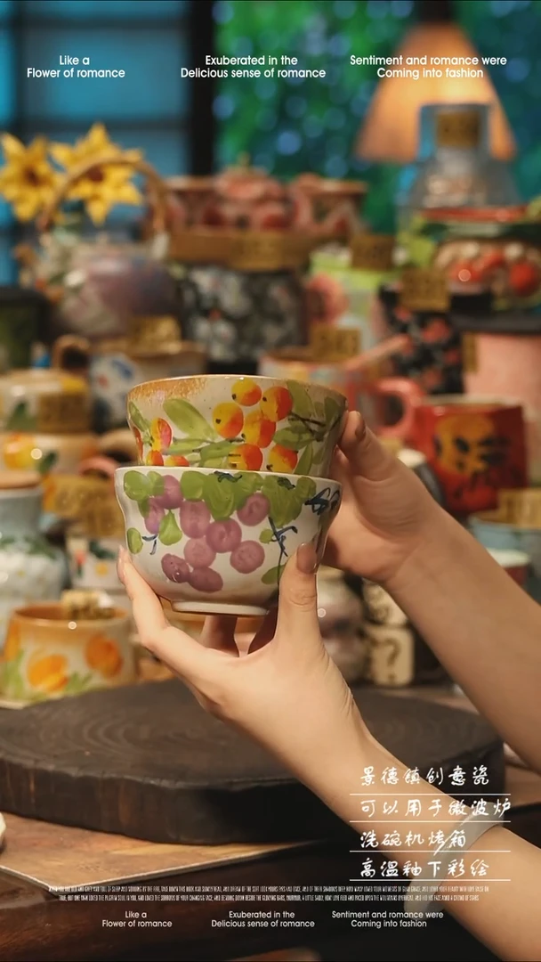 陶瓷一对景德镇高温釉下彩手工手绘款式