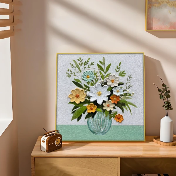 《盛世芳华》手绘油画现代抽象玄关花卉挂画方形餐厅装饰花瓶6060