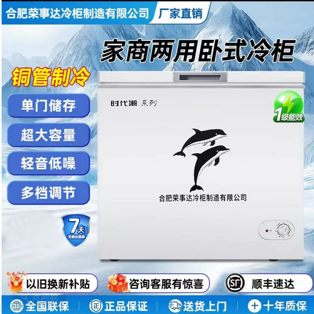 时代潮家用商用大容量单门双门减霜冰柜一级节能冷冻冷藏两用