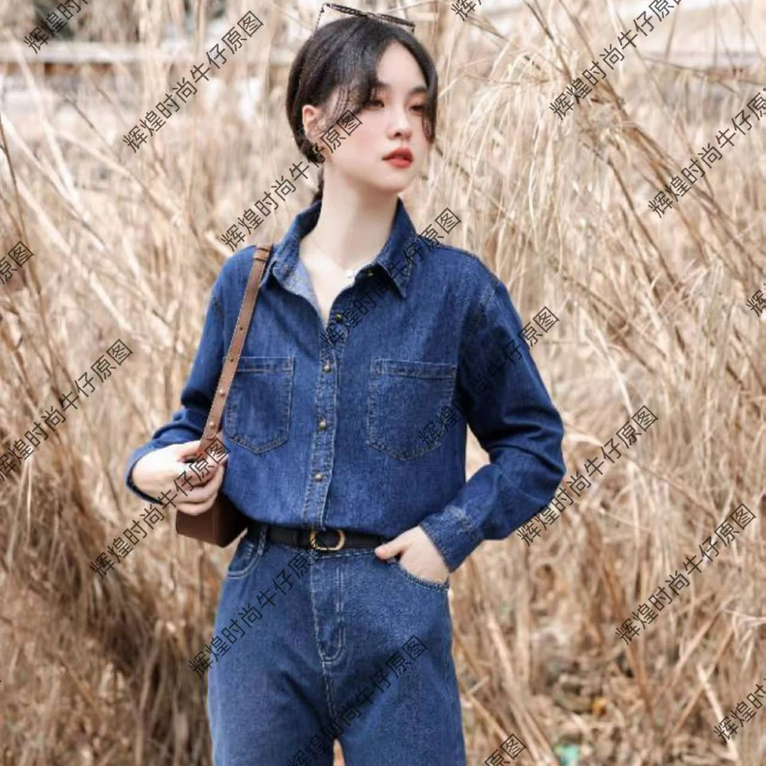 秋季新款牛仔衬衫女叠穿百搭小众设计感复古港味宽松长袖衬衣
