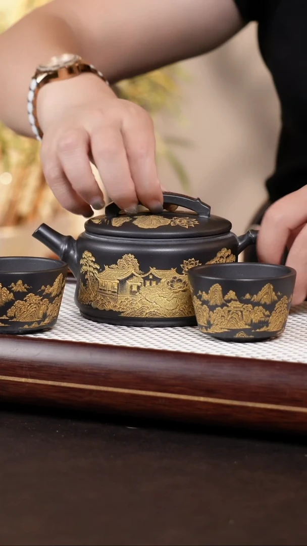 茶壶紫砂描金竹节汉瓦
