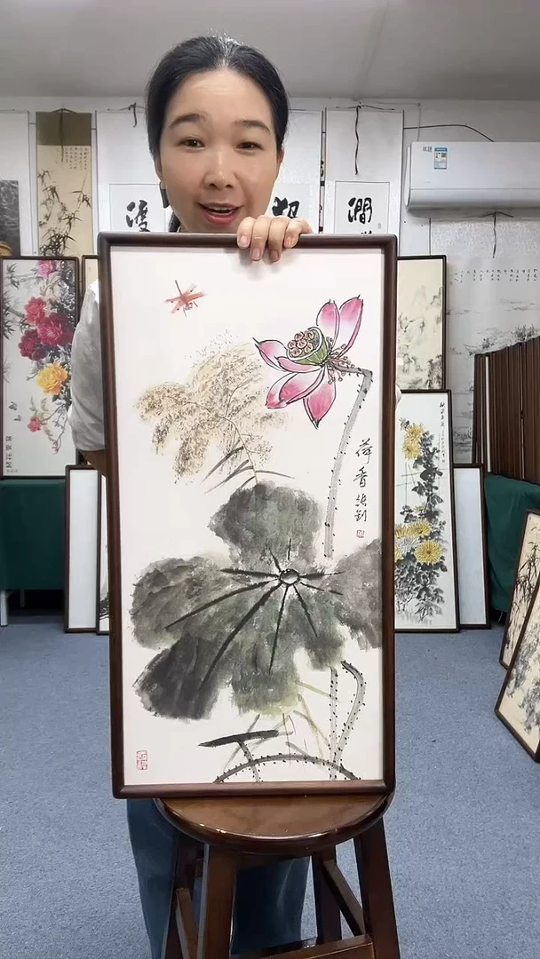 国画D**浪35*68实木画框京东包邮手绘