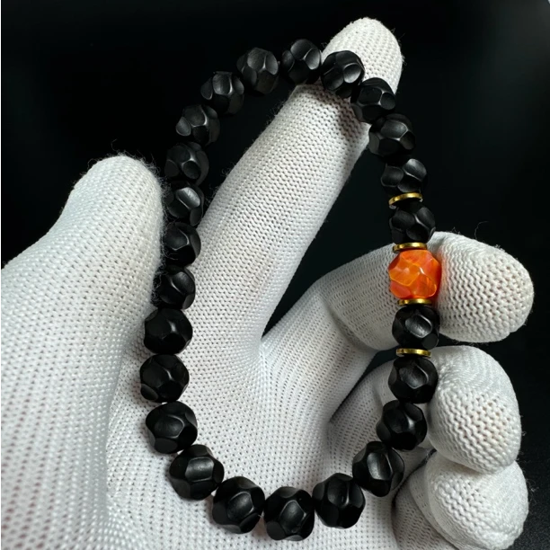 乌木阴沉炭化木文玩手串无相老型精工中药极限弧归圆乌木手串
