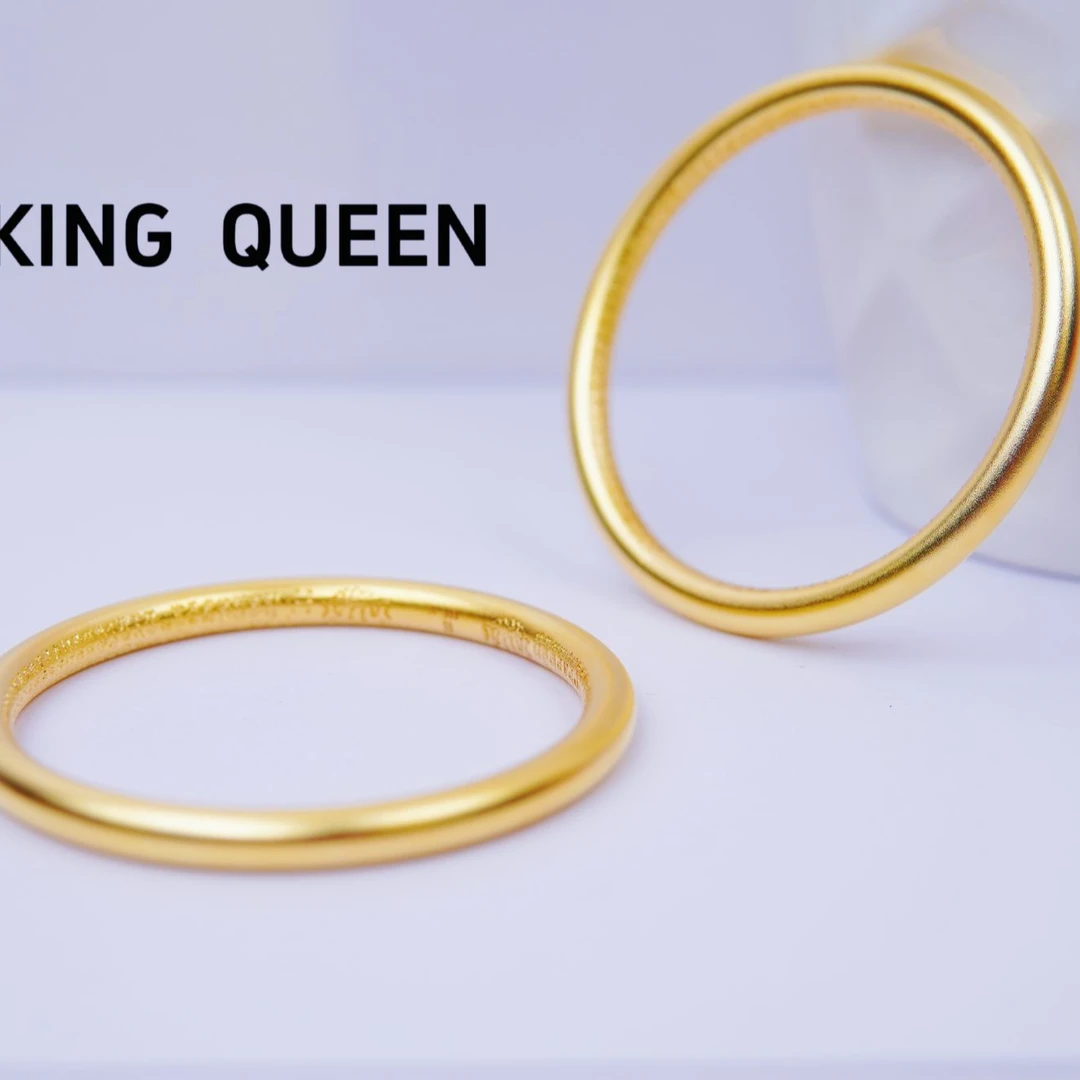 足银手镯 圆心经手镯时尚古法简约经典金色实心磨砂不掉色光面