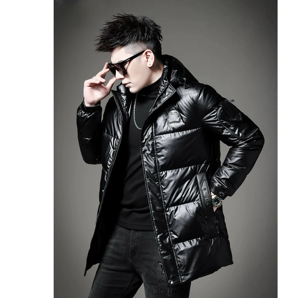 莫安摩萨利潮流羽绒服男冬季新款男士羽绒服中长款连帽休闲外套